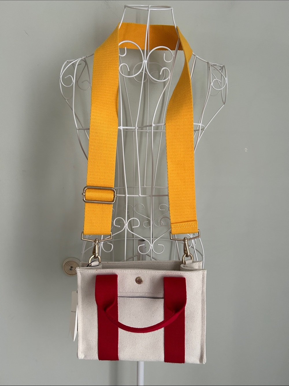 seeyou Cream Canvas Bag with Red Straps and Yellow Adjustable Strap - Picture 7 of 8